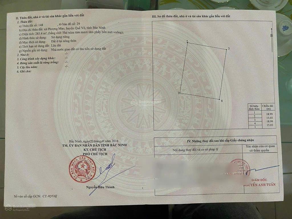 Bán lô đất biệt thự 285,4m2 hướng đông nam khu đô thị mới quế võ, góc vườn hoa