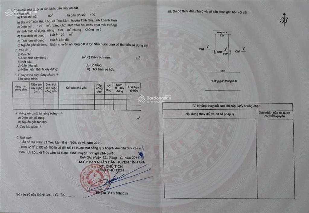 Bán đất trúc lâm, nghi sơn 129m2 cách ql1a 100m, đường 8m, sổ đỏ chính chủ 750tr (tl) 0984 424 ***