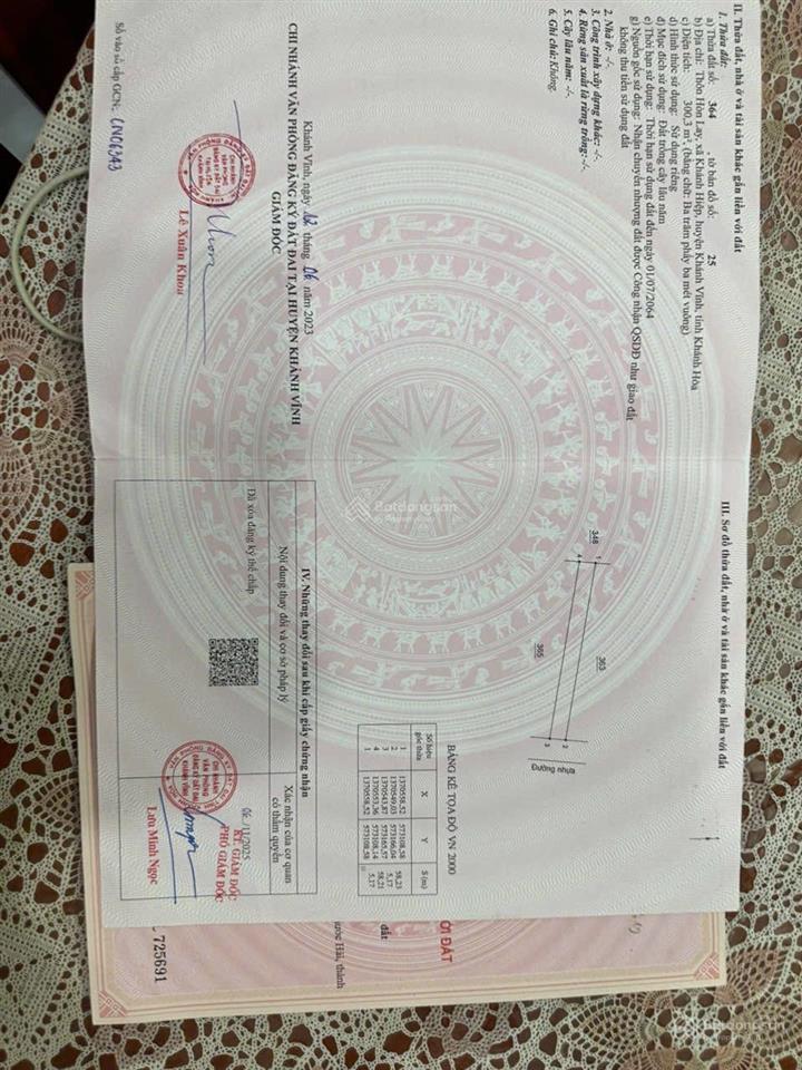 Bán đất thổ cư đường bê tông rộng 10m khánh hiệp khánh vĩnh