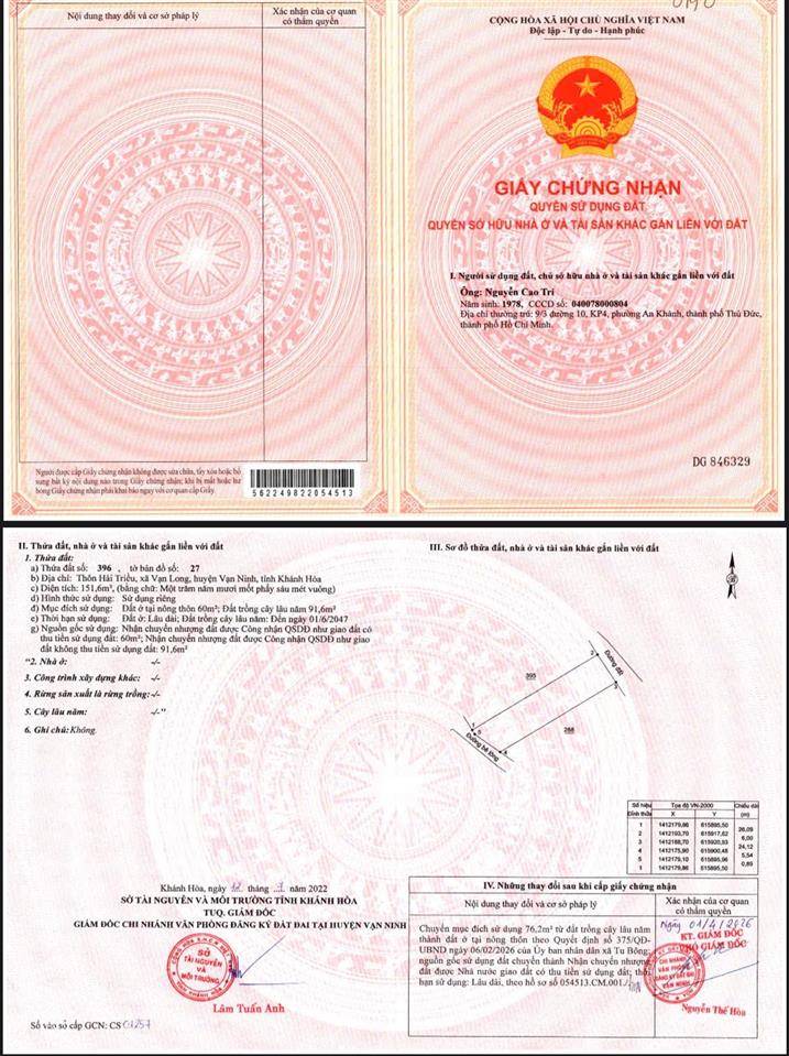 Bán đất xã vạn long huyện vạn ninh thổ cư 2 mặt tiền đường