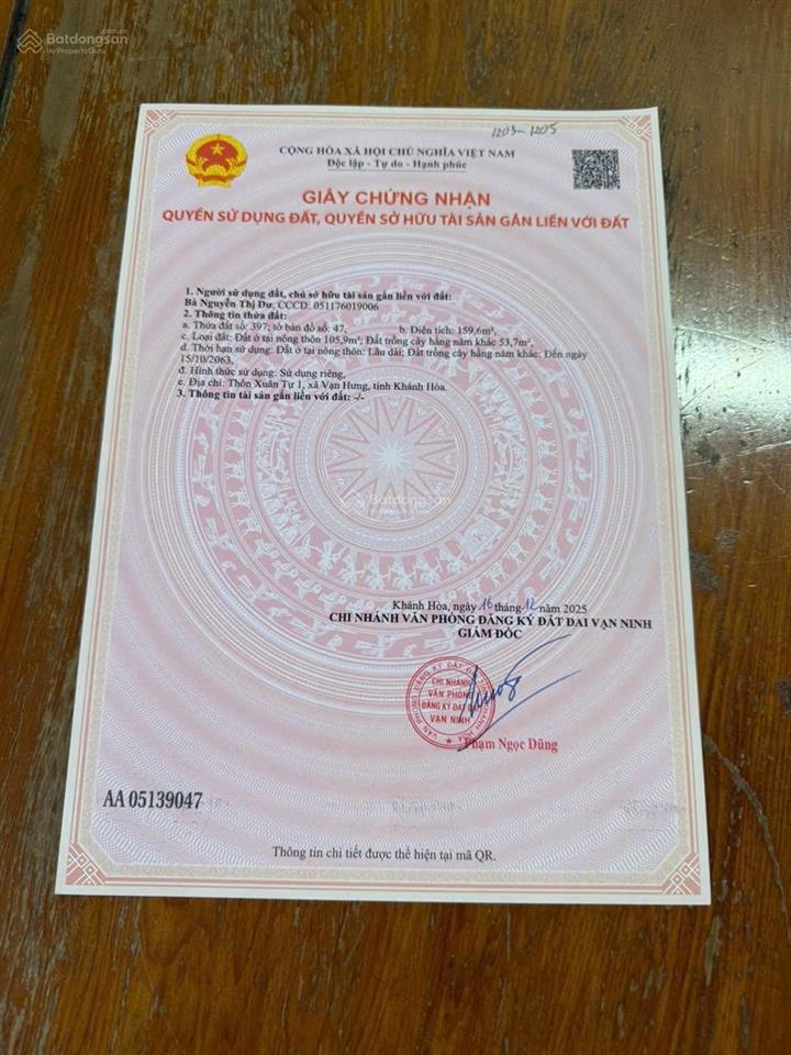 Bán đất thôn xuân tự xã vạn hưng huyện vạn ninh