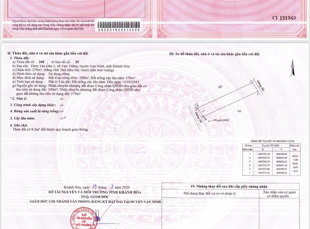 Bán đất thôn tân dân 2 xã vạn thắng huyện vạn ninh
