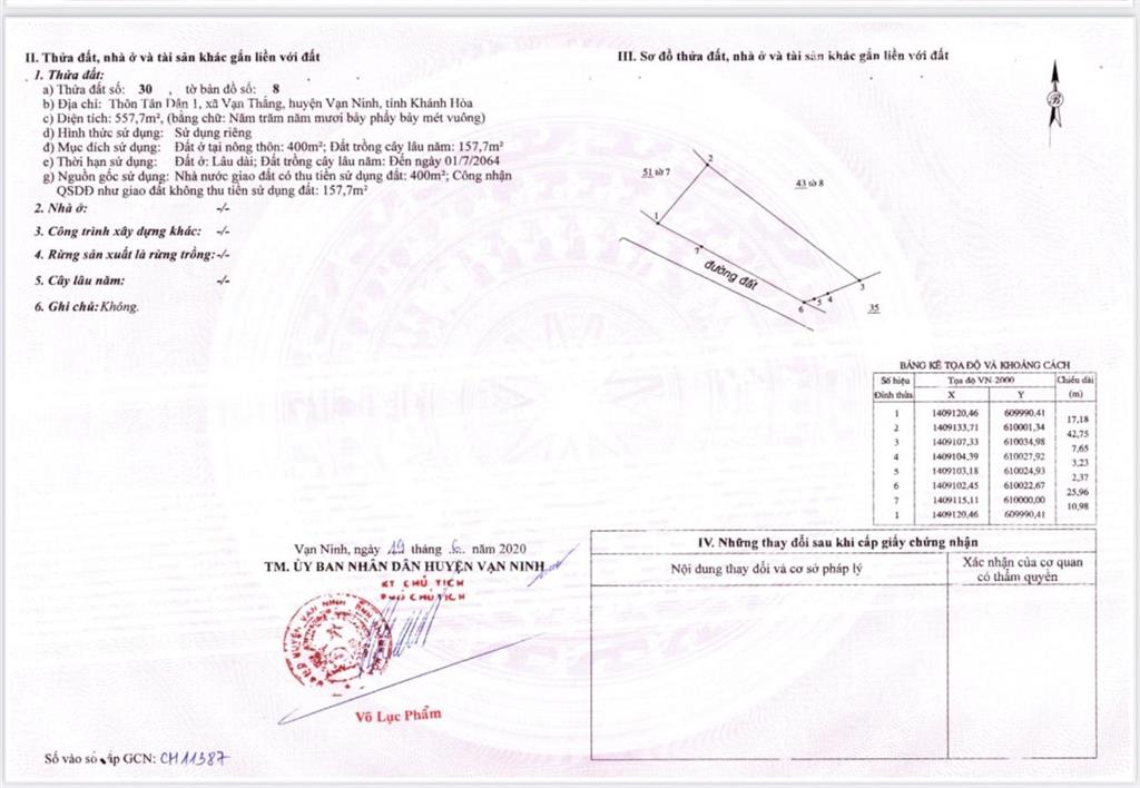Bán đất thôn tân dân 1 xã vạn thắng huyện vạn ninh