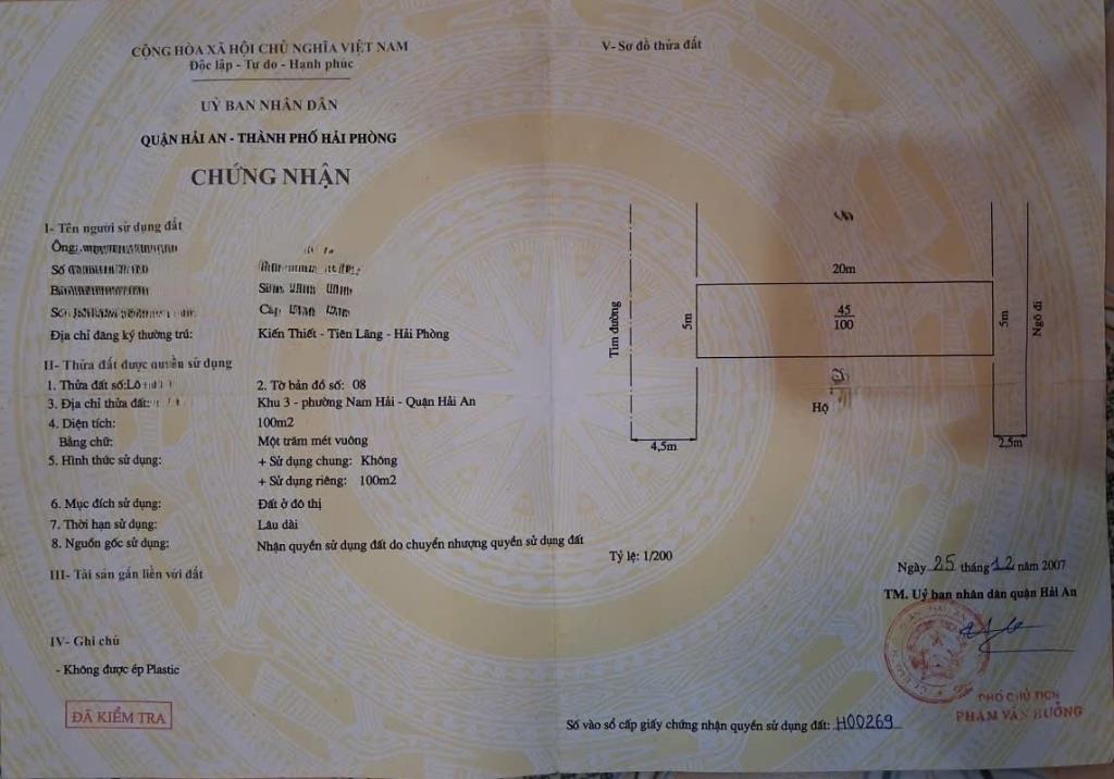 Chủ đất cần bán lô đất mặt đường Nam  Phong, Hải An, Hải Phòng