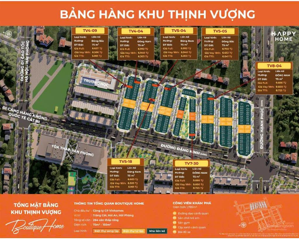 Bảng hàng nổi bật vinhomes tràng cát, hải an
