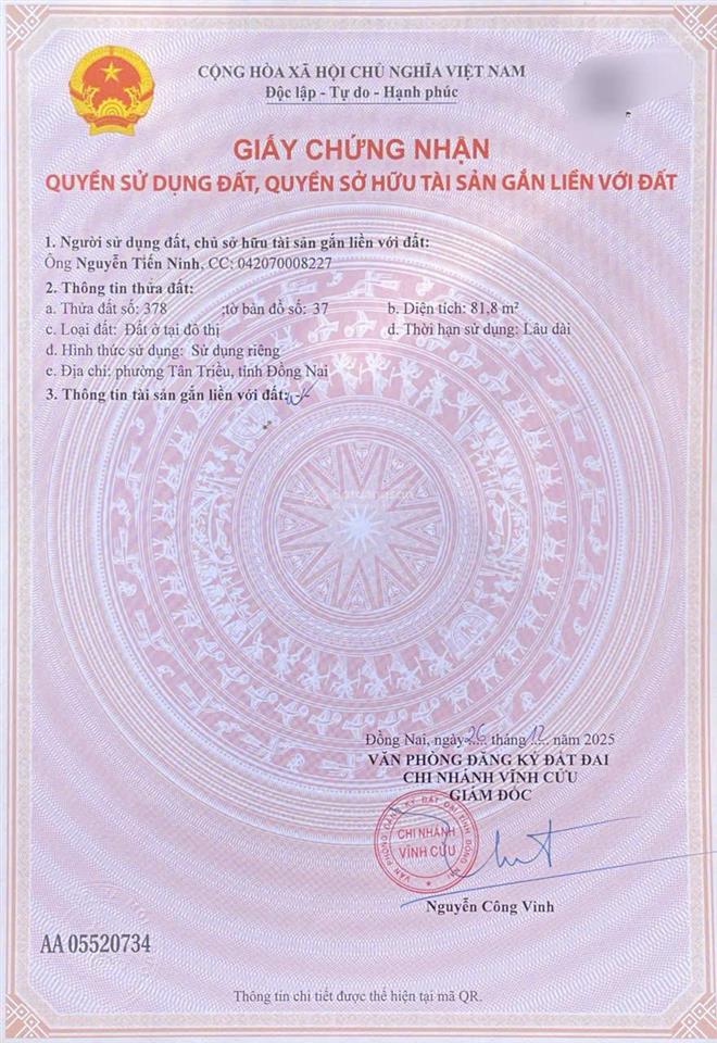 Bán đất đẹp, 1,25 tỷ, 81.8m2 tại cây quéo, thạnh phú, vĩnh cửu, đồng nai