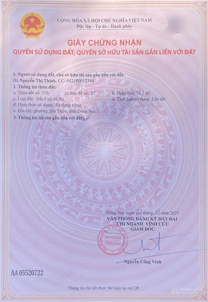 Bán đất đẹp, 1,25 tỷ, 81.8m2 tại cây quéo, thạnh phú, vĩnh cửu, đồng nai