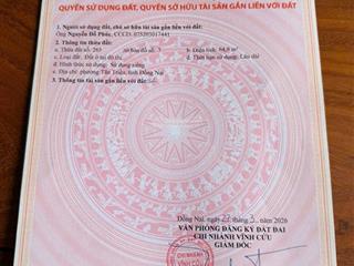 Bán đất tại hương lộ 6, thạnh phú, vĩnh cửu, 980 triệu, 65.7m2, giá cực chất chính chủ