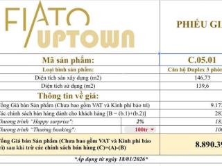Bán duplex 150m2 view siêu đẹp tại fiato uptown, 9 tỷ, 3pn, 2wc. giá cđt