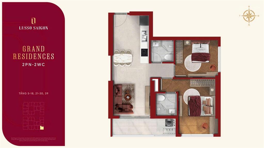 Bán căn hộ 2pn, 63m2 tại lusso saigon  la pura giá tốt chỉ với 2,85 tỷ, ql13, thuận an, bình dương