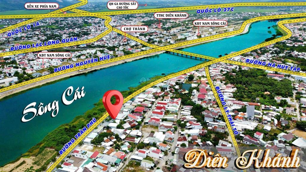 Đất mặt tiền bờ kè trần phú, diên khánh 100m full thổ ngang 5m vị trí sầm uất bậc nhất thị trấn
