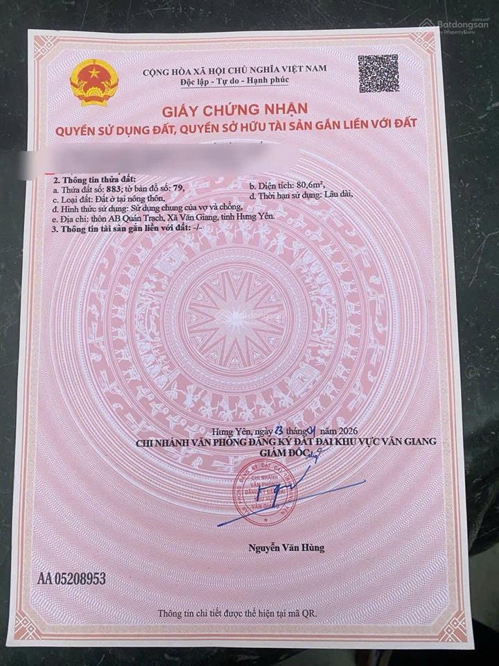 Chính chủ gửi bán 80,6m² đất đẹp tại quán trạch, văn giang, giá đầu tư tốt