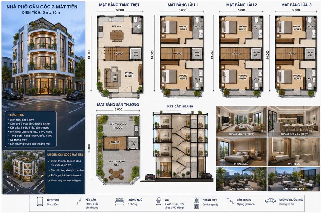 Căn góc 3 mặt tiền 6 phòng ngủ đường xe hơi quận 4