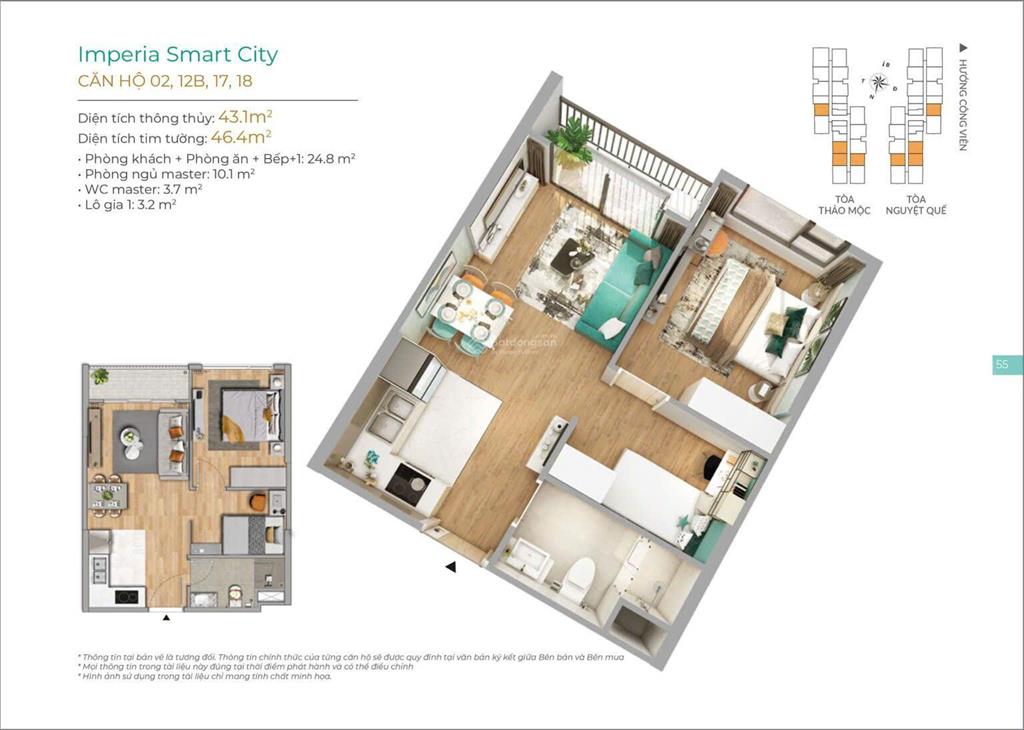 Chính chủ bán gấp căn hộ 1pn + 1 dt 43m2 tại imperia sola park giá chỉ 3.15 tỷ
