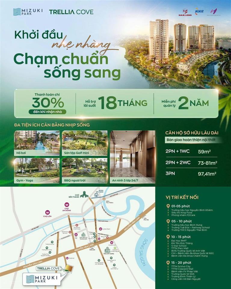 Căn góc view sông 74m2. giá chỉ 5,275 tỷ, chỉ 10% ký hđ mua bán cđt nam long
