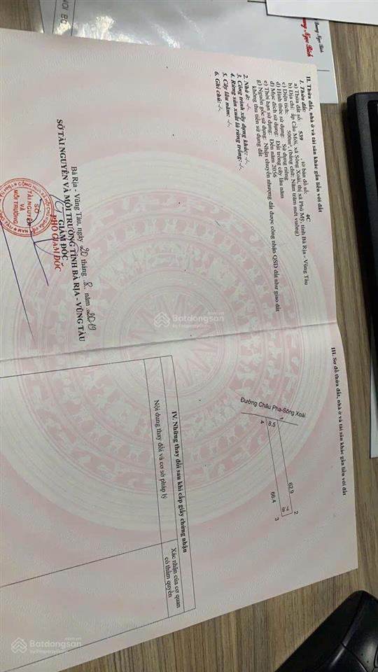 Chính chủ cần bán lô đất đường sông xoài phú mỹ liền kề kcn châu đức giá 2 tỷ 2 full thổ