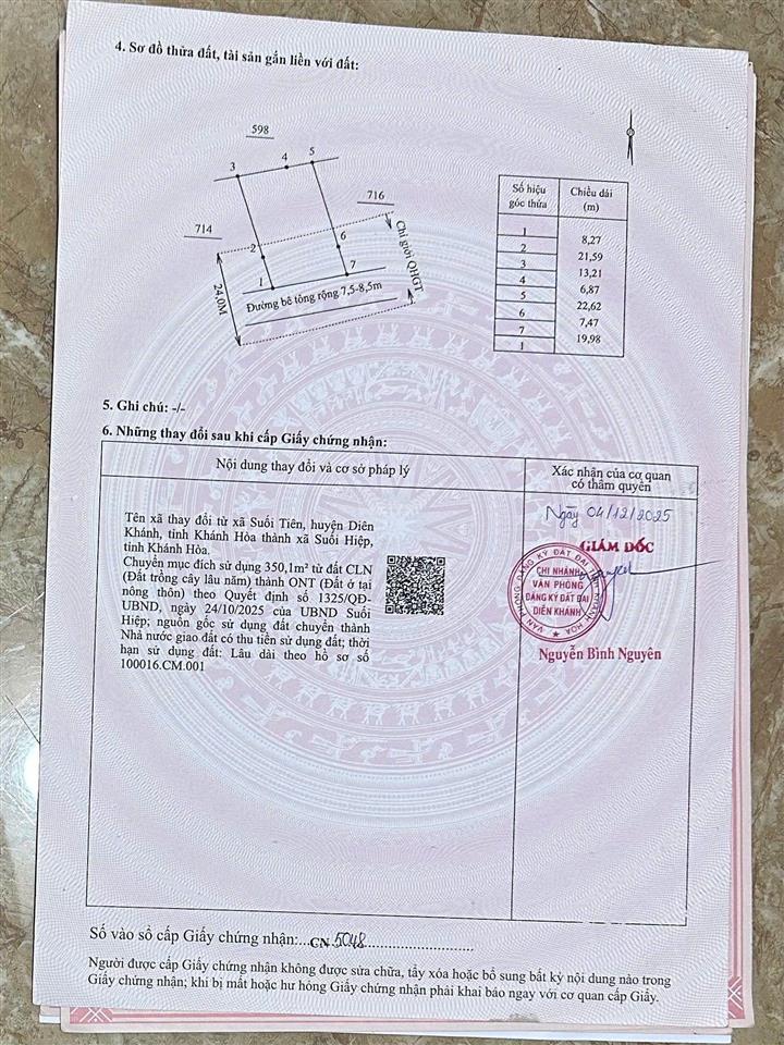 Giá đầu tư  mở bán 14 lô suối tiên  diên khánh nay là xã suối hiệp  diên khánh, thổ cư, sổ hồng