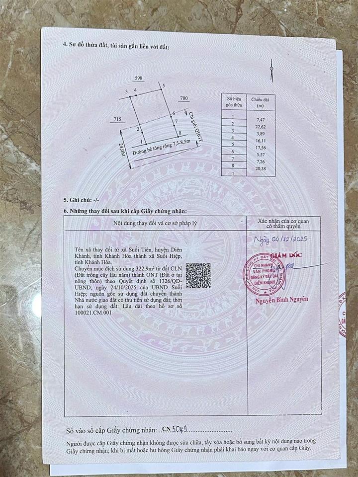 Giá đầu tư  mở bán 14 lô suối tiên  diên khánh nay là xã suối hiệp  diên khánh, thổ cư, sổ hồng