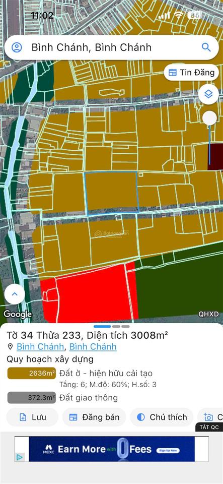 Lô đất 3mt ngay đường đinh đức thiệnchợ bình chánh. thích hợp phân lô. 3044m2(50x61) gía cực rẻ