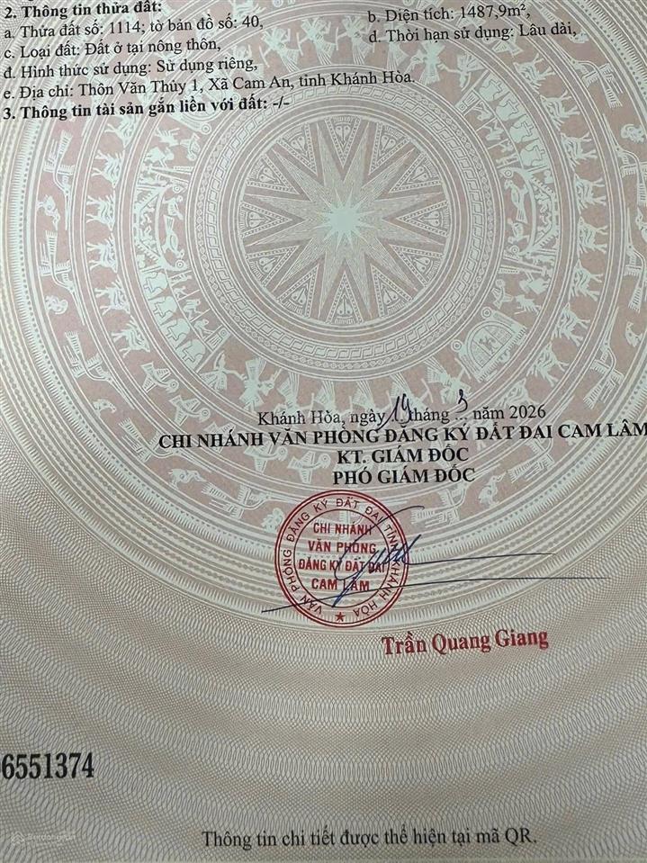 Hàng hiếm tại cam phước tây bán đất 2,6 tỷ, 1488m2, pháp lý đầy đủ
