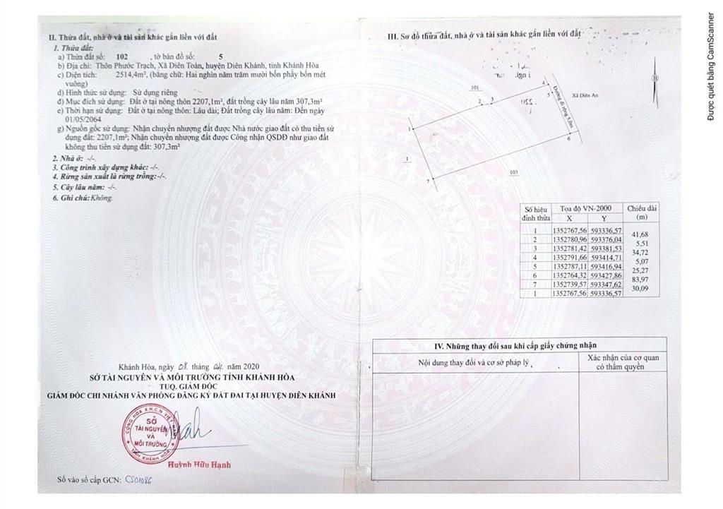 Bán đất thôn phước trạch diên toàn khánh hoà