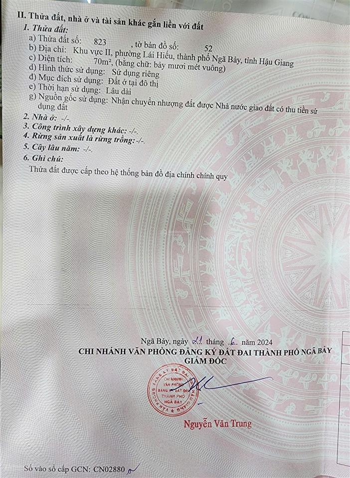 Cần ra gấp miếng đất thổ cư, giá hoàn vốn, vị trí phường lái hiếu, tp. ngã bảy (cũ)