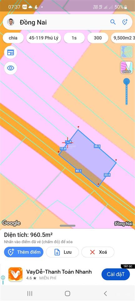 1,8 tỷ cho 40m mặt đường nhựa, 939m2, 100m2 thổ cư xã phú lý