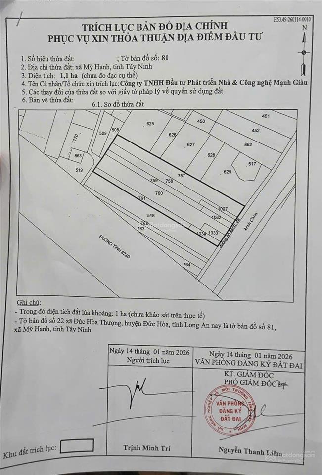 Chính chủ bán khu đất view kênh 1.1 ha mặt tiền tl823d long an / tây ninh60 tỷ (thương lượng)
