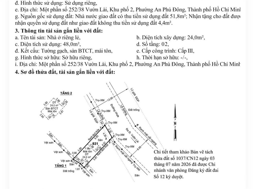 Hàng hiếm đất hẻm 252 đường vườn lài gần sông vàm thuật