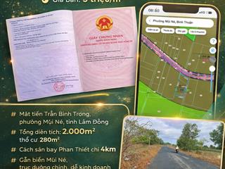 Quỹ đất hiếm mũi né 2.000m² mặt tiền đường trần bình trọng gần biển