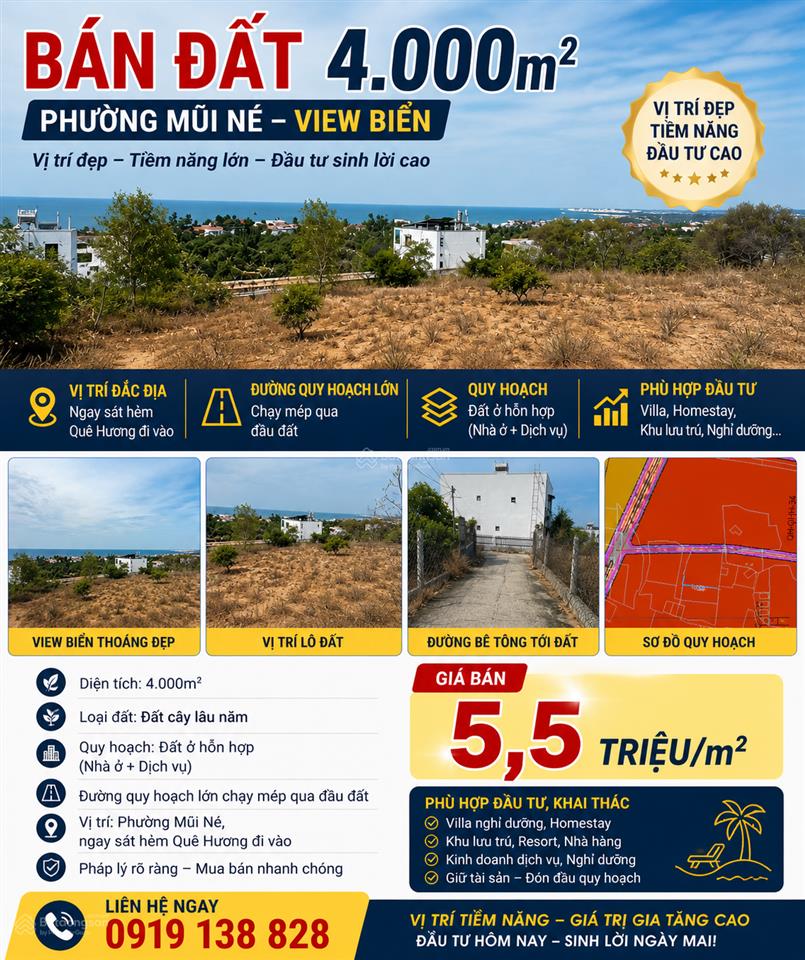 Bán 4.000m² đất view biển phường mũi né