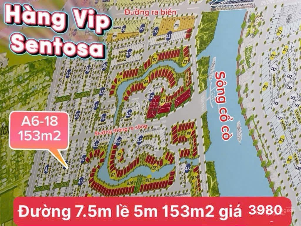 Đất sentosa riverside trục thông đường 7.5m lề 5m, 153m2 giá chỉ 3 tỷ 900