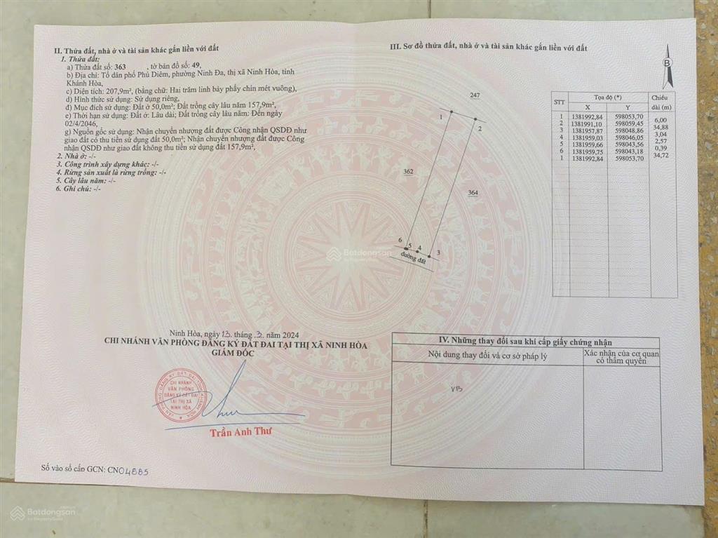 207,9m2 đất phường ninh đa, ninh hòa cách đường nguyễn cụ chỉ 80m, đường bê tông 5m