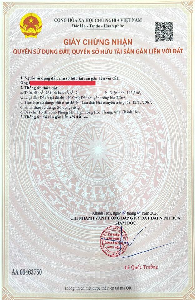 Bán đất phường hòa thắng, ninh hòa cách đường bến đò chỉ 30m, 5xx triệu, 140m2