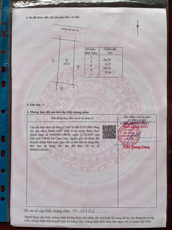 Chủ cần ra nhanh đất bàn cờ cam hiệp nam có thổ cư.  0798 347 ***