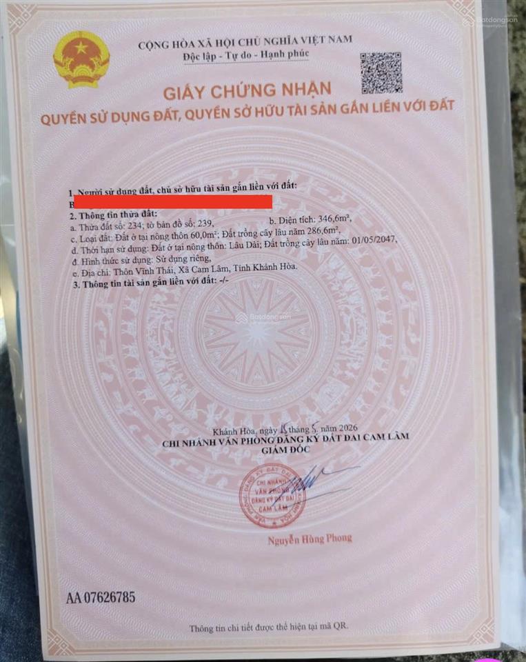 Chủ cần ra nhanh đất 100% thổ cư giá 6,7tr/m2 khu trung tâm cam hiệp nam.  0798 347 ***
