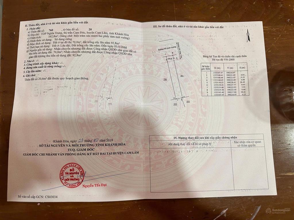 Chủ cần ra nhanh đất mặt tiền đường hồ xuân hương đường nhựa, cam đức.  0798 347 ***