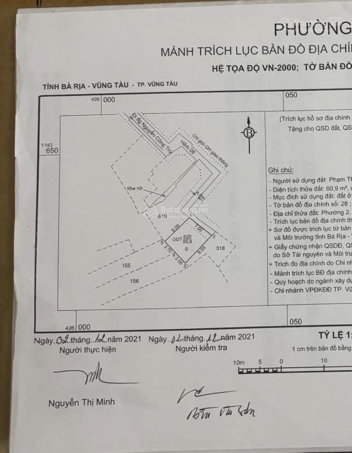 Đất 3,5 tỷ 61m2 ngang 7m full thổ cư phường 2 gần biển