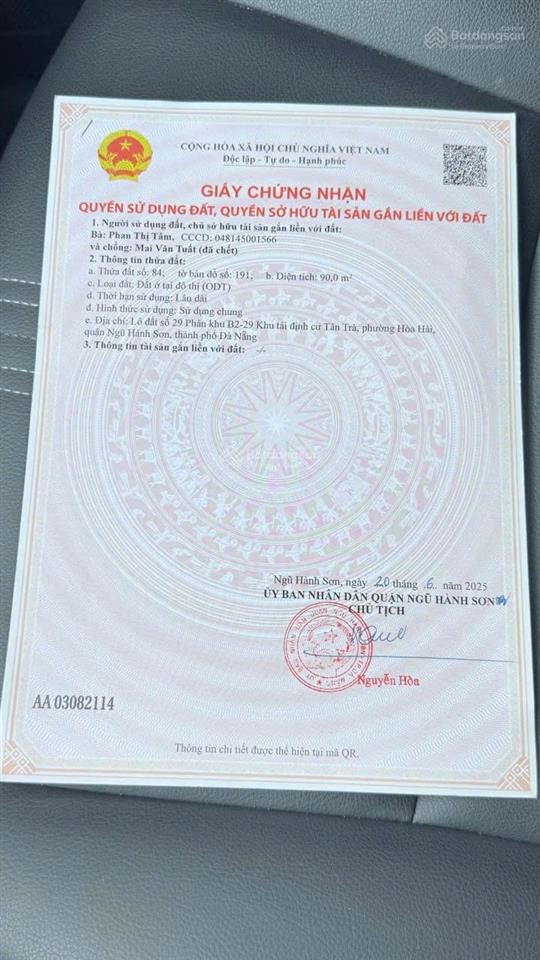 Hiếm có lô đất đẹp gần biển khu tái định cư tân trà