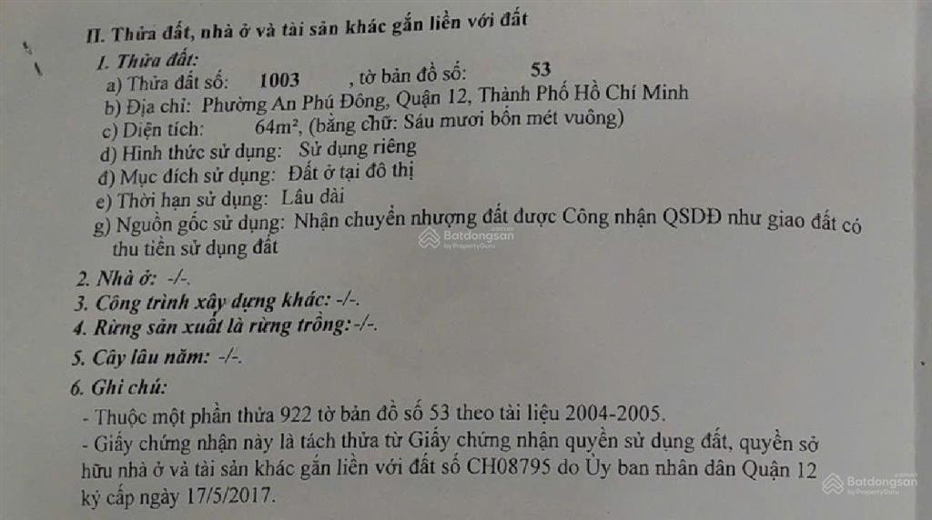 Chính chủ cần bán đất nền 4 x 16 = 64 m², sổ hồng riêng khu vực vườn lài, phường an phú đông