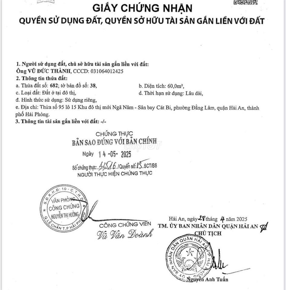 Đất 60m2 ngang 4m tuyến 2 Lê Hồng Phong 5,1 tỷ đồng