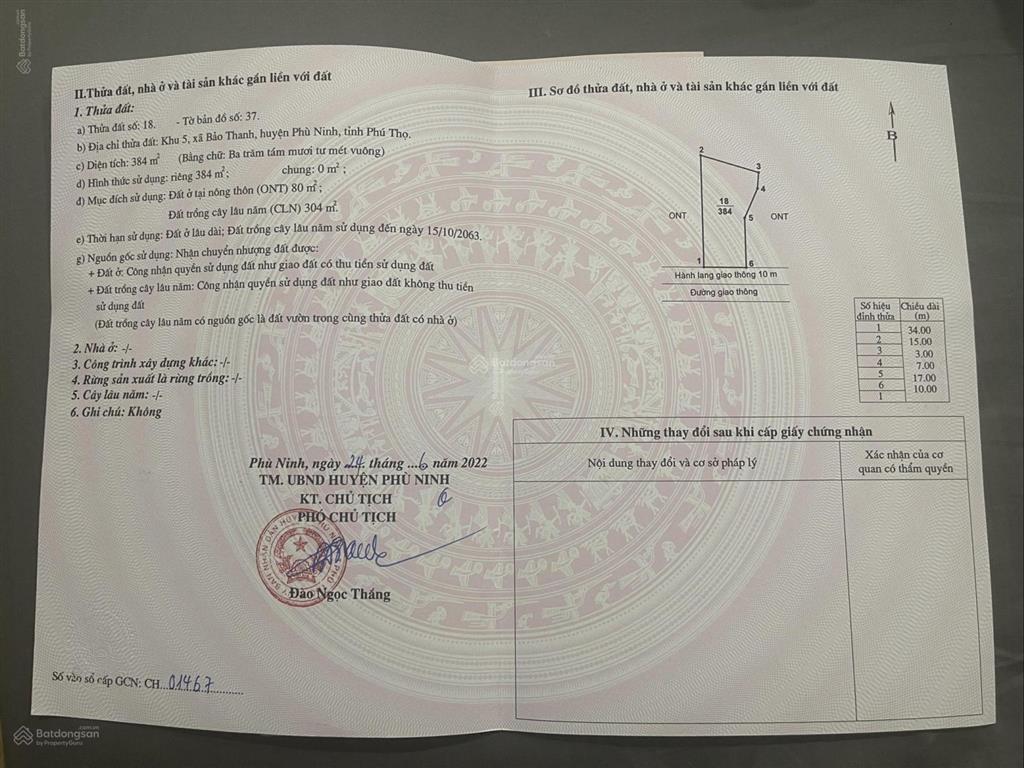 Bán đất tại đường 326, bảo thanh, phù ninh, phú thọ, 15 triệu / m2, 150 m2