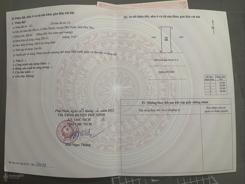 Bán đất tại đường 326, bảo thanh, phù ninh, phú thọ, 15 triệu / m2, 150 m2