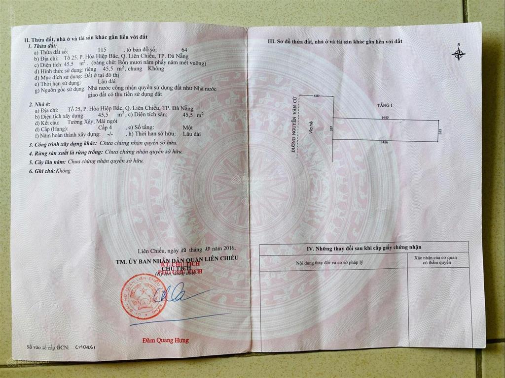 Cần bán gấp nhà mặt tiền nguyễn văn cừ, hòa hiệp bắc, liên chiểu, đà nẵng