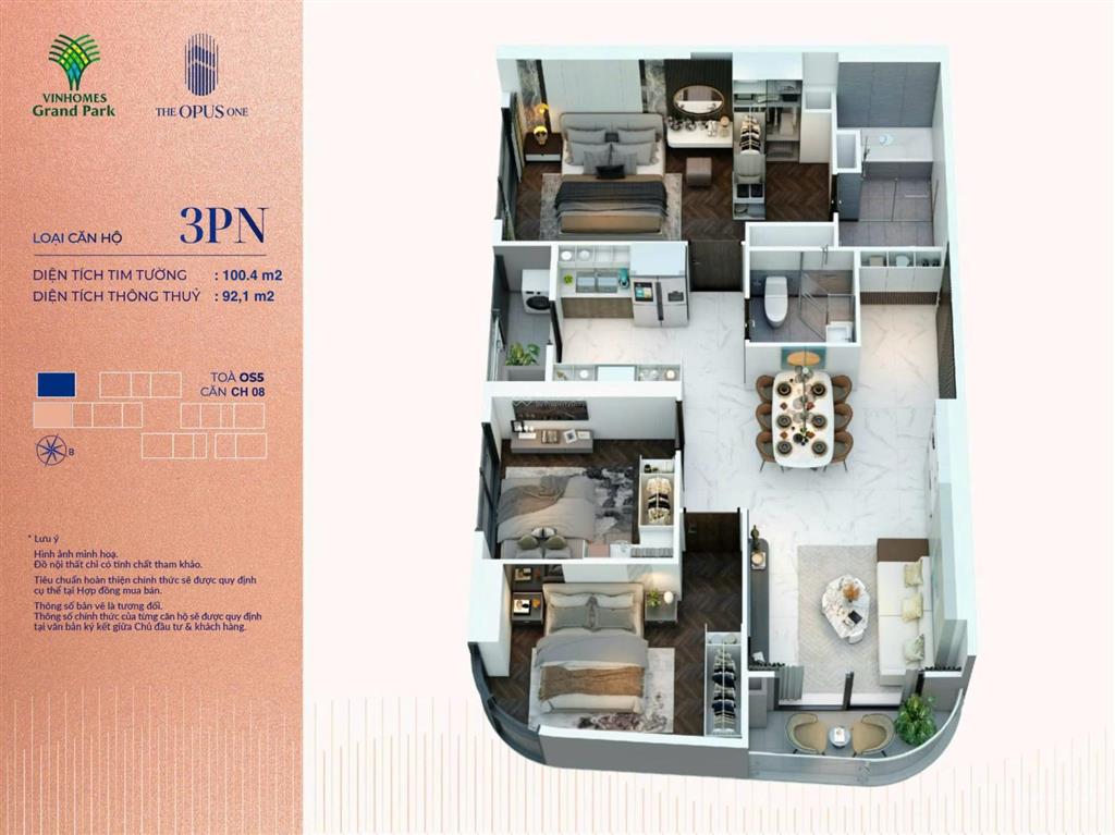 Bán căn 3pn giá tốt phân khu cao cấp nhất opus one  view trực diện công viên 36ha  sông đồng nai