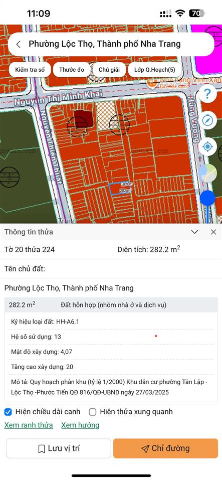 Bán lô đất rộng 282m2 ngang 12m  xây dựng tự do 20 tầng  trung tâm phố tây nha trang