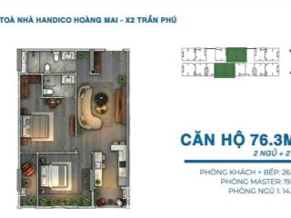 Bán căn hộ 2pn, 2wc tại handico riverside, 76,3m2 view sông hồng, phường trần phú, quận hoàng mai