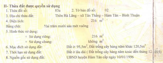 Bán đất 2 mặt tiền ql55 thắng hải, hàm tân 216m2 (ngang 9m), cách biển 1.1km