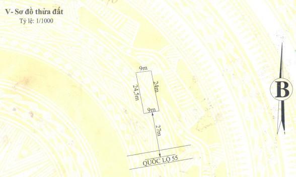 Bán đất 2 mặt tiền ql55 thắng hải, hàm tân 216m2 (ngang 9m), cách biển 1.1km