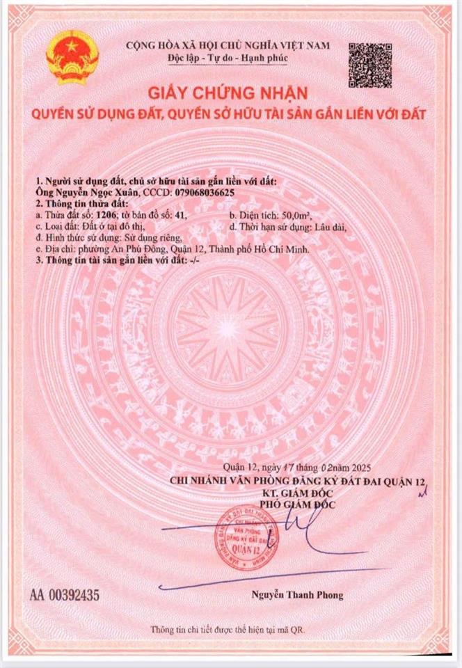 Bán đất thuộc 1 sẹc hẻm 94 vườn lài an phú đông gần cầu 4mx12.5m hay 7.4mx28m